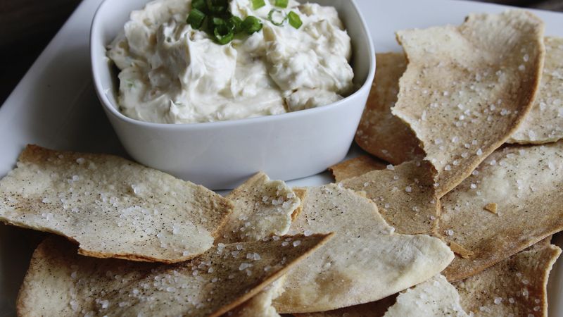 Homemade Lavash Crackers with Shallot Cream Cheese Dip