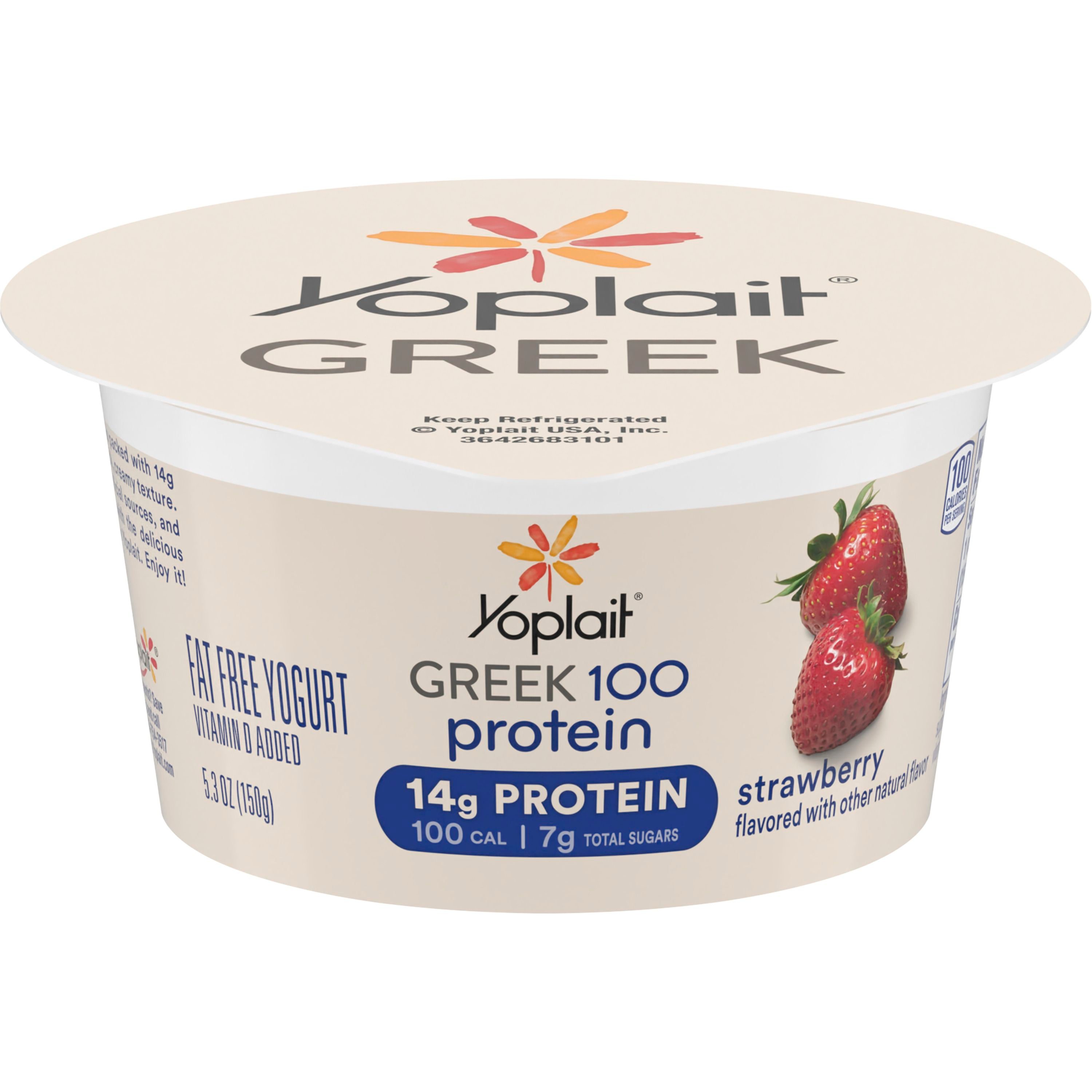 Front - 3D Yoplait Greek 100 Protein Yogurt Single Serve Strawberry (12 ct) 5.3 oz