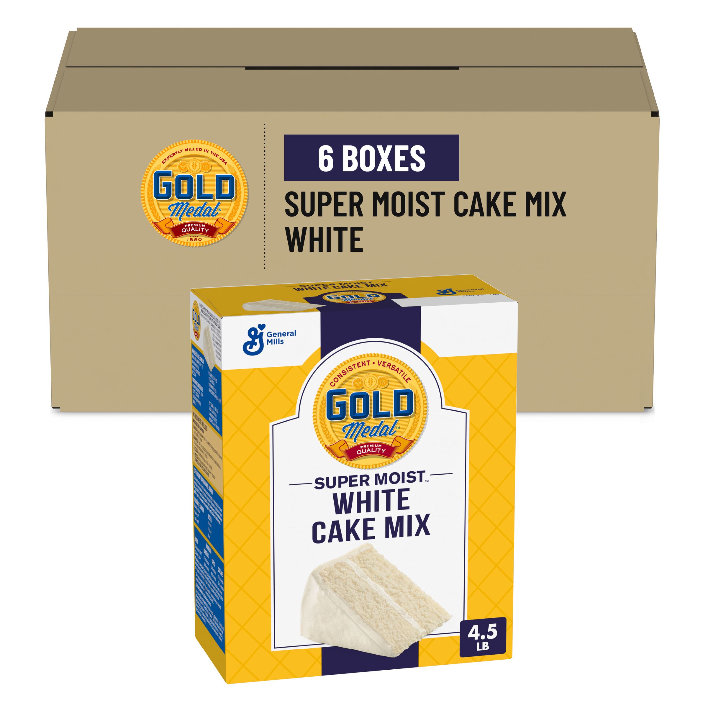  Case Optimized Hero Gold Medal Cake Mix Super Moist White (6 ct) 4.5 lb