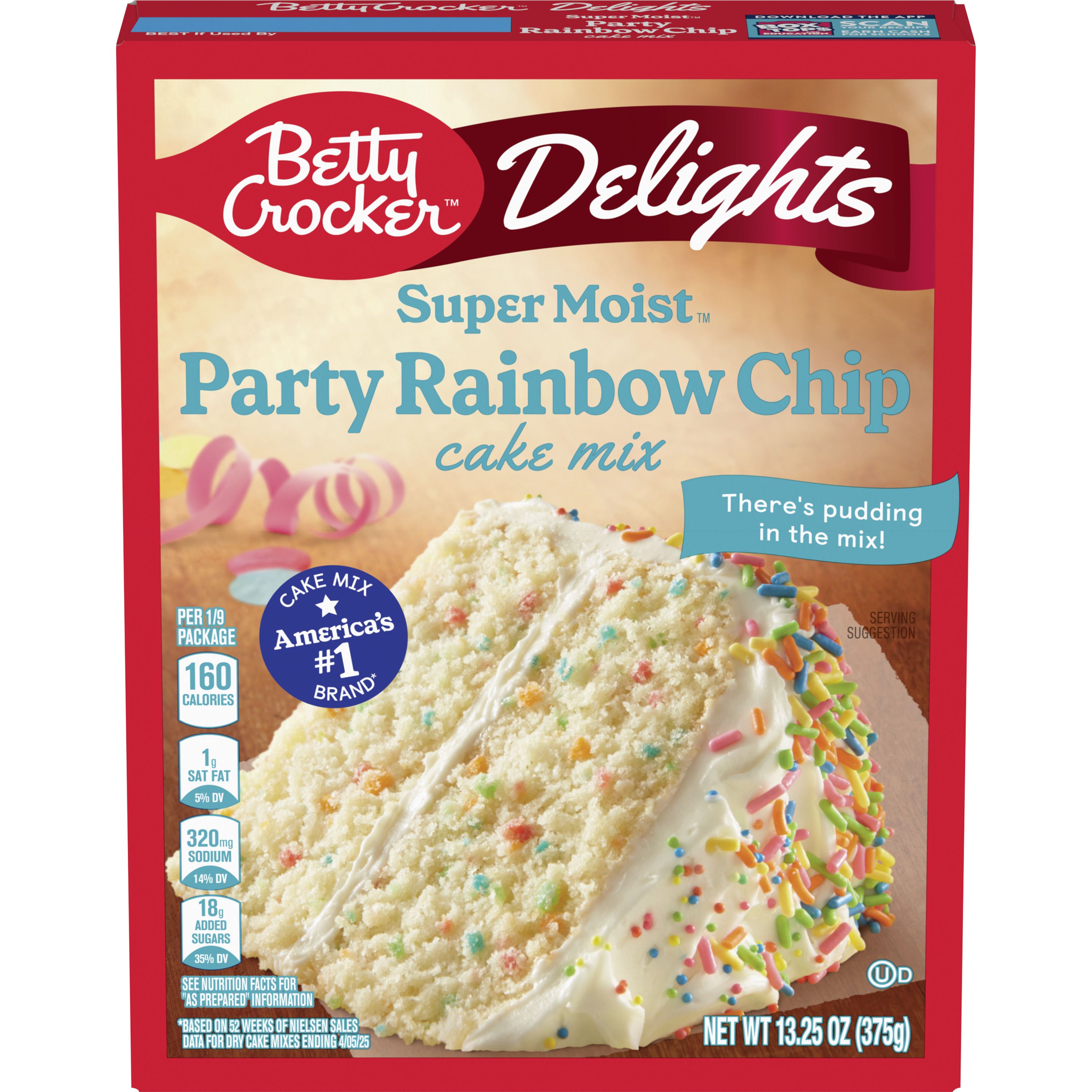 Betty Crocker Delights Super Moist Party Rainbow Chip Cake Mix, 13.25 oz - Front