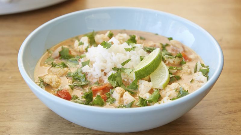 Slow-Cooker Curried Chicken Soup with Cauliflower and Cilantro