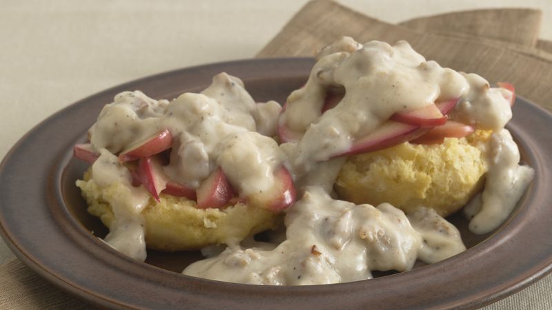 Apple-Topped Biscuits with Sausage Gravy