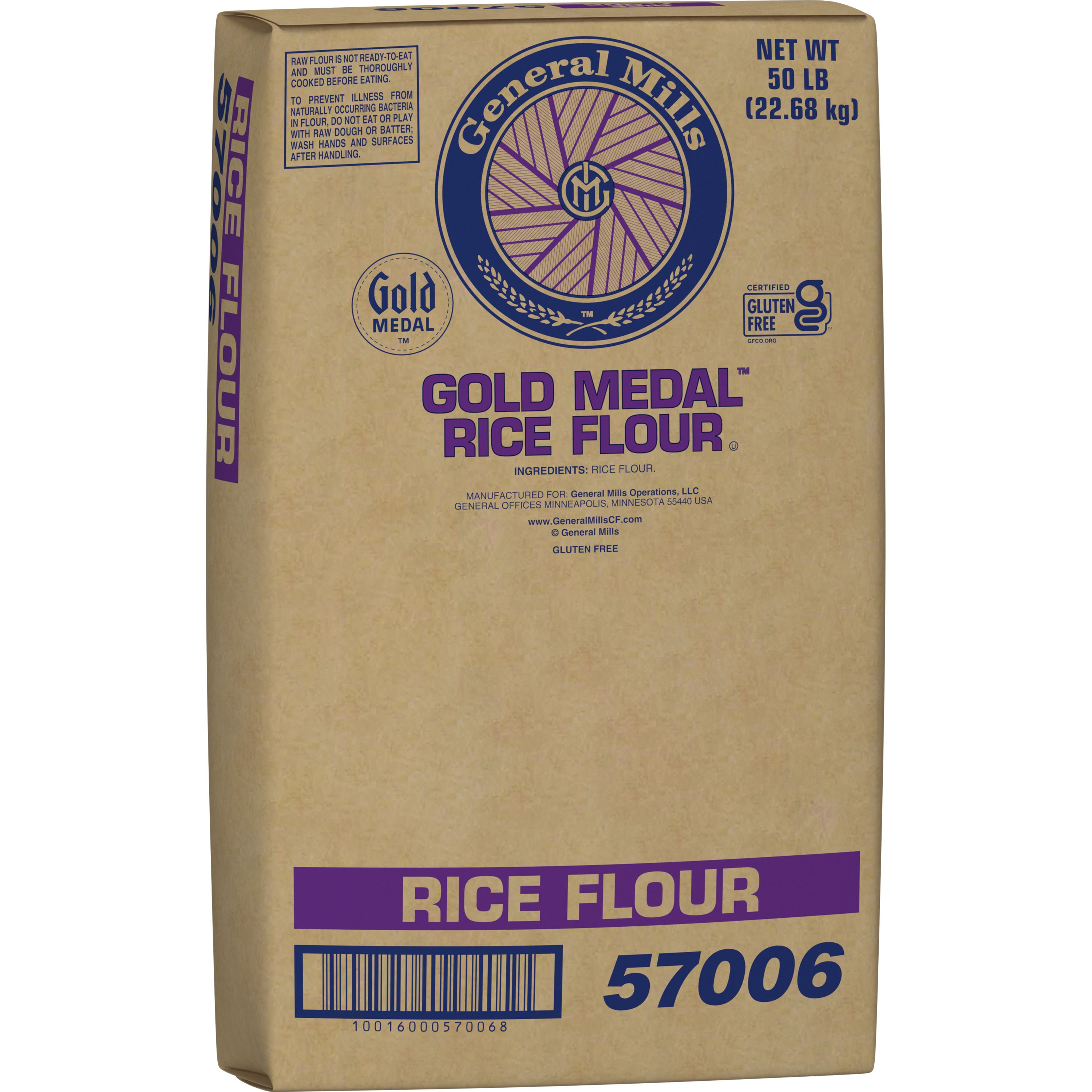 Case - Left Front 3D Gold Medal Gluten Free Rice Flour Bulk Sack 50 LB