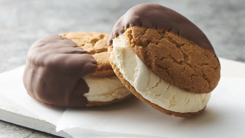 Chocolate-Dipped Peanut Butter Ice Cream Cookie Sandwiches