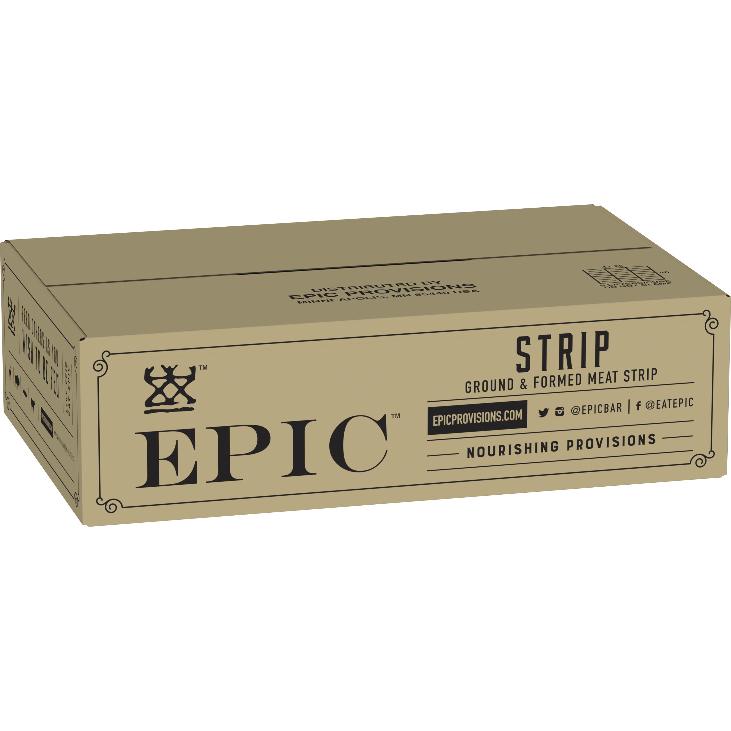 Case - Left Front 3D EPIC(TM) Gluten Free Meat Strips Venison Steak Sea Salt Pepper (20 ct) 0.8 oz