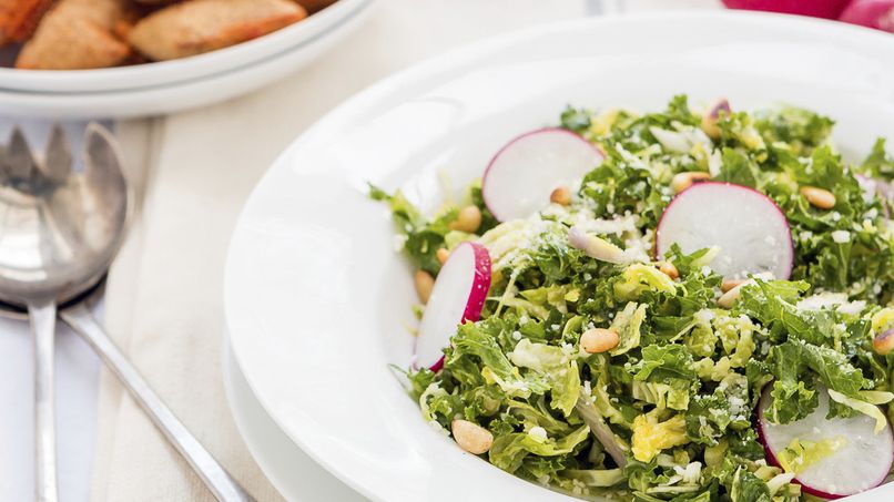 Brussels Sprouts Salad with Kale and Radishes