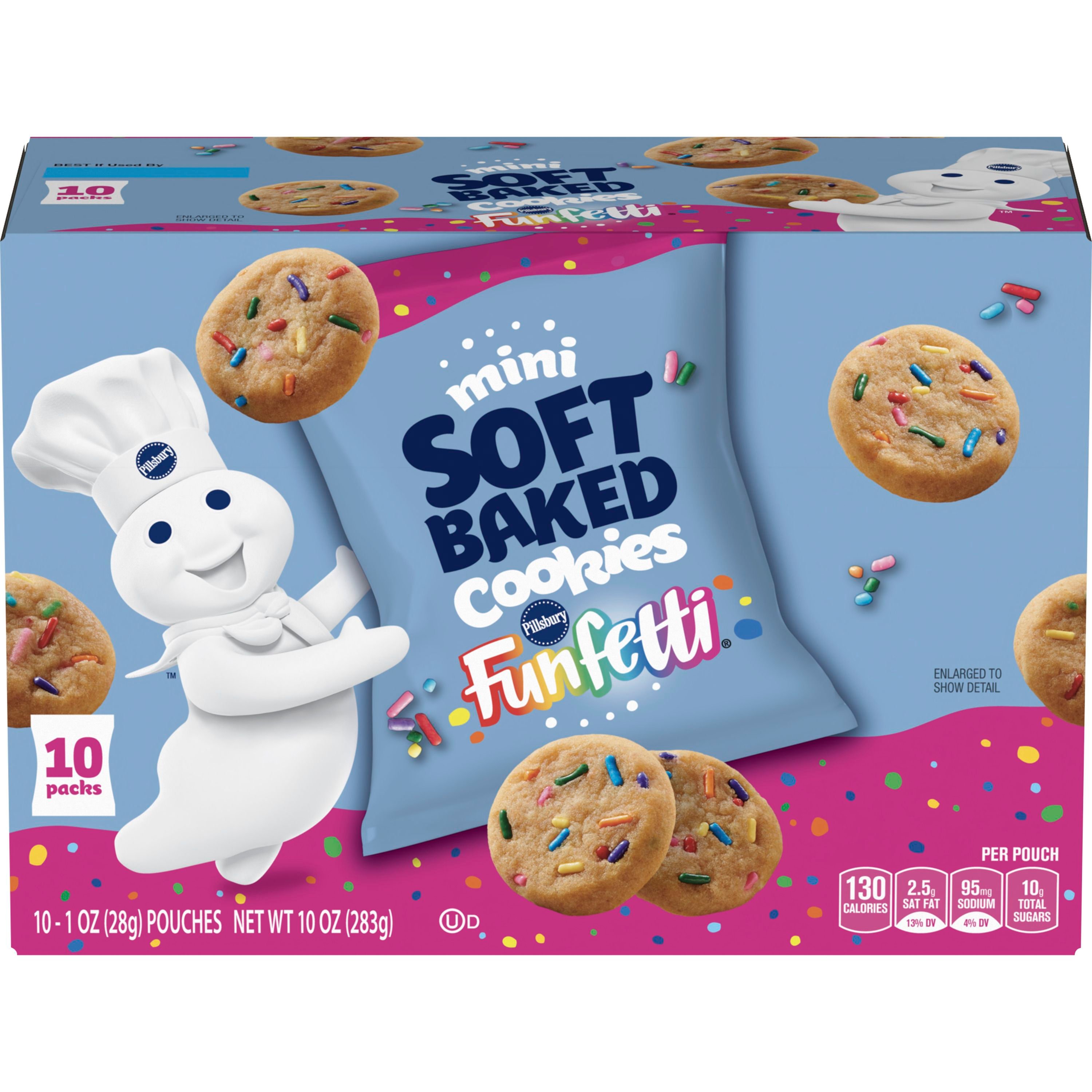 Pillsbury Mini Soft Baked Cookies, Funfetti, Snack Bags, 10 ct - Front