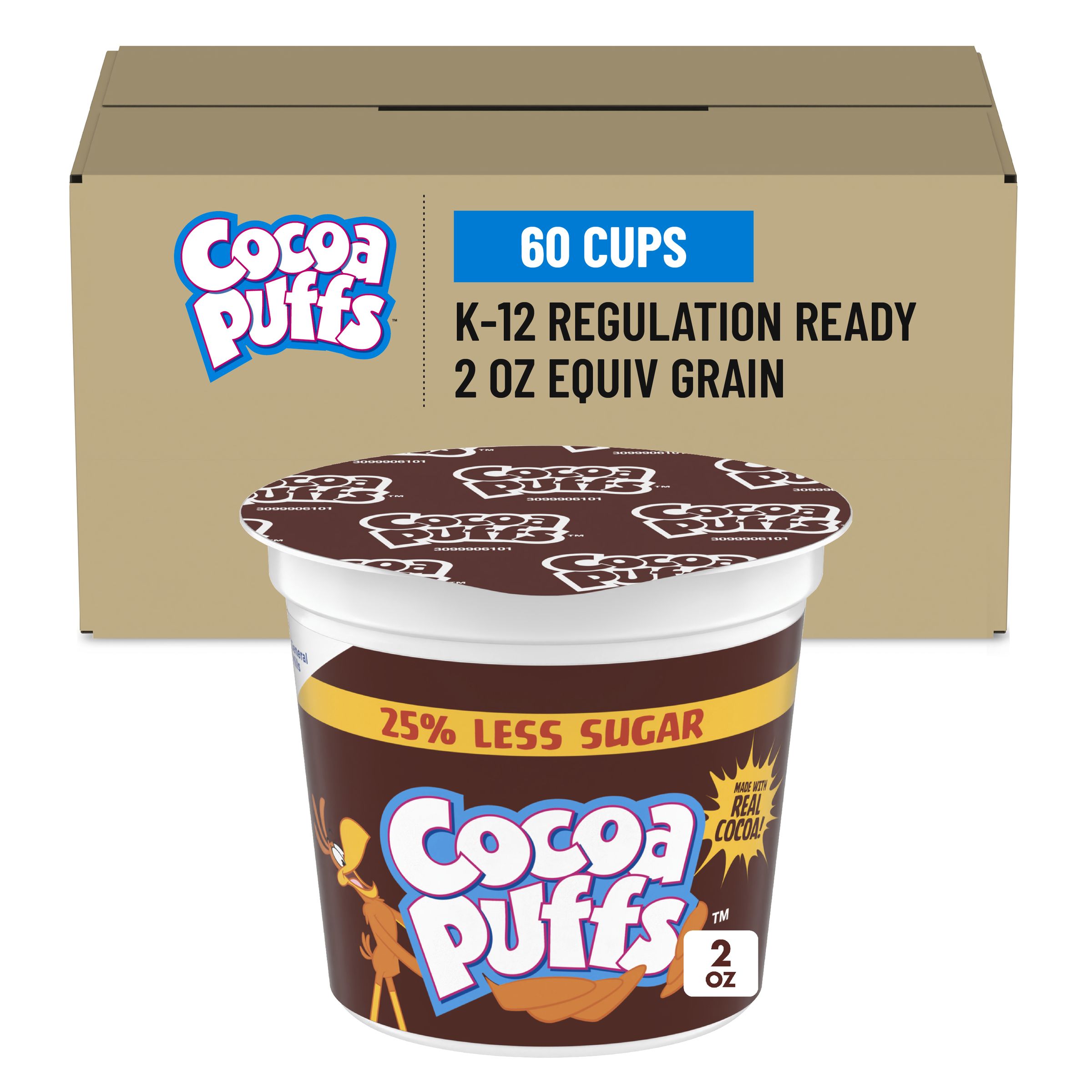  Case Optimized Hero Cocoa Puffs Cereal Single Serve Cup 25% Less Sugar 60/2 OZ