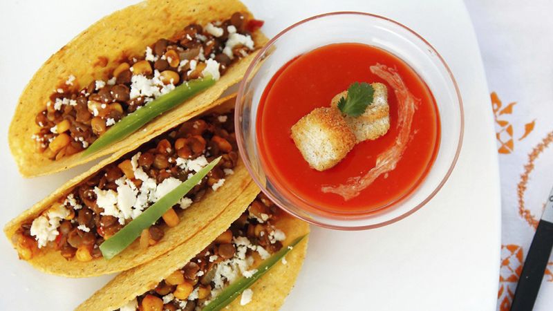 Lentil Tacos with Grilled Red Bell Pepper Soup