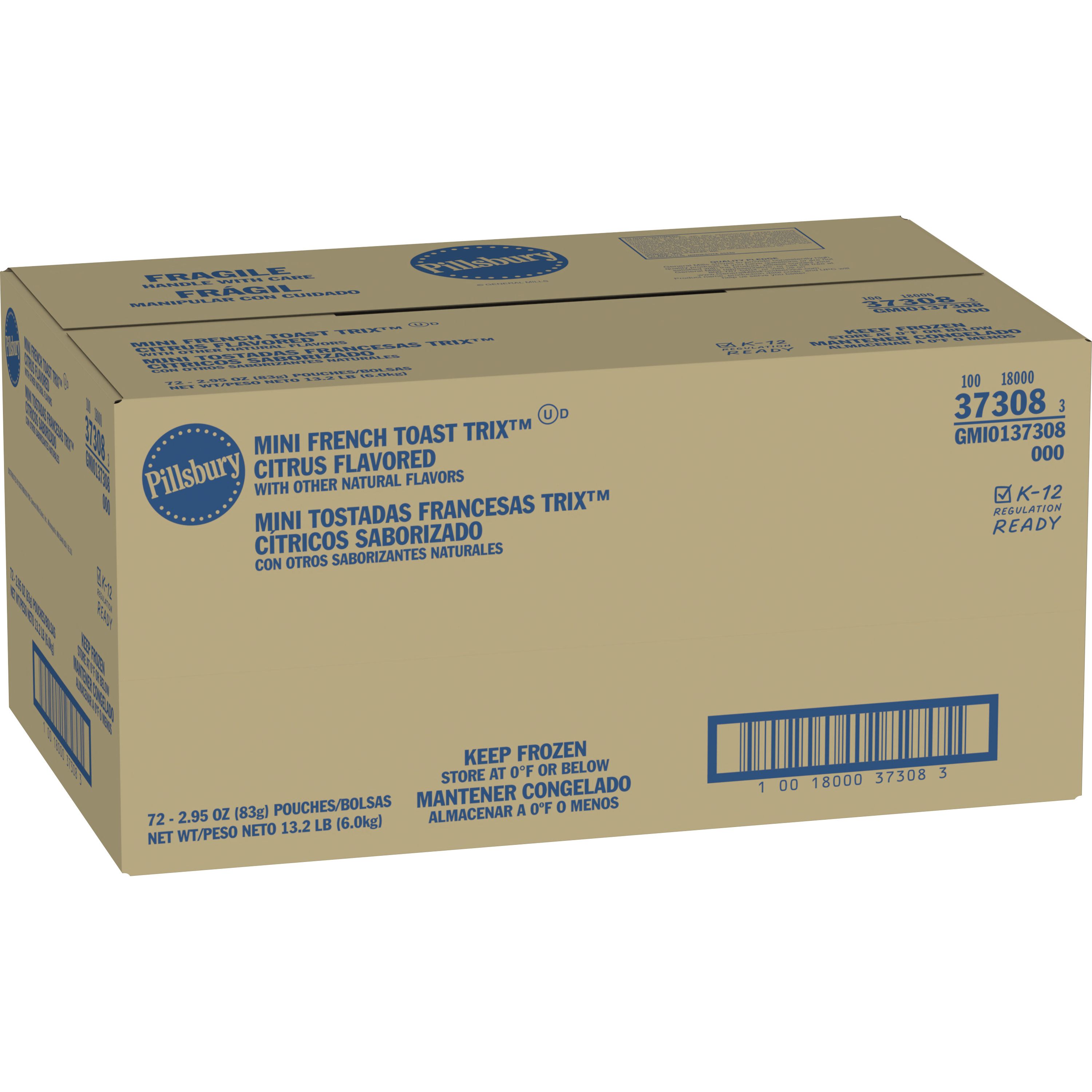 Case - Left Front 3D Pillsbury Trix Frozen Meals Mini French Toast Single Serve Pouch 72/2.95 OZ