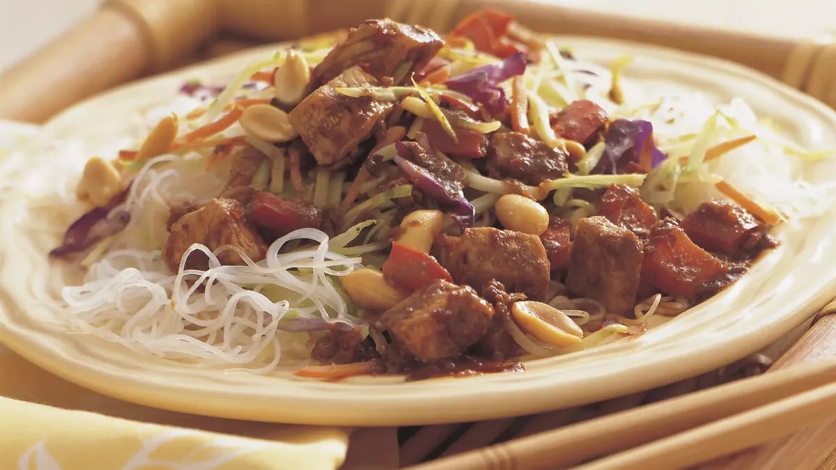 Kung Pao Pork over Sesame Noodles