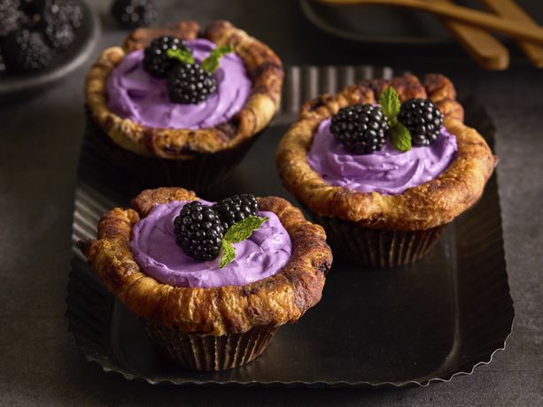 Chocolate Croissant Cups with Ube Cheesecake Mousse 