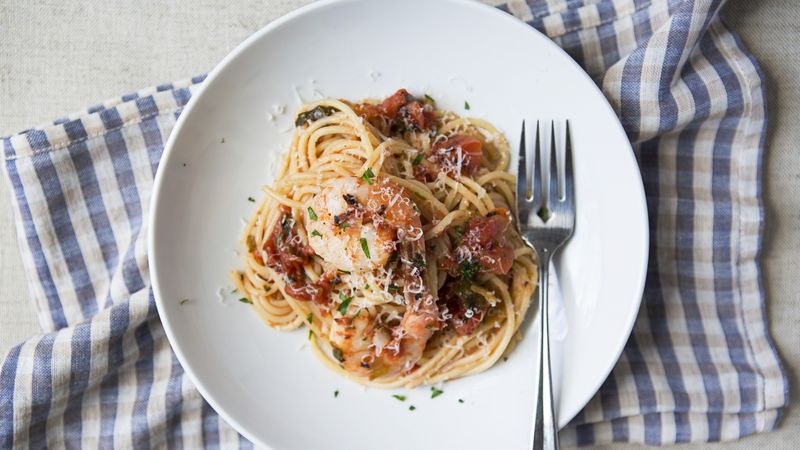 Shrimp in Tomato Sauce over Pasta