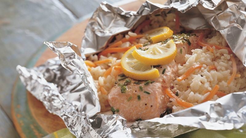 Grilled Salmon and Rice Foil Packs