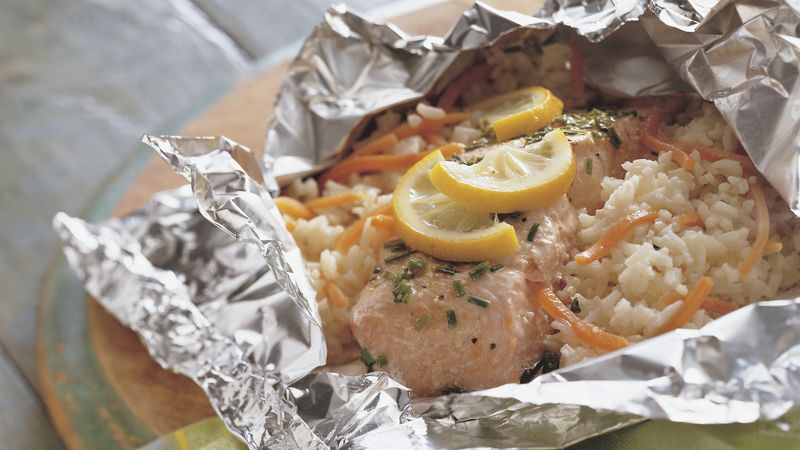 Grilled Salmon and Rice Foil Packs
