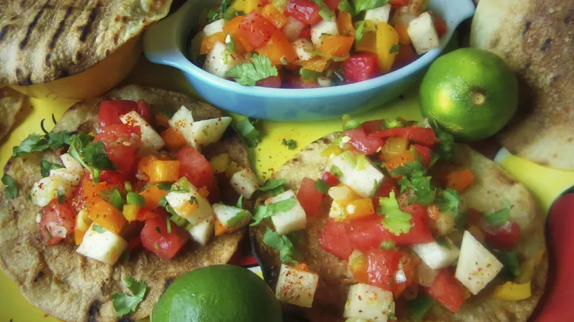 Spicy Watermelon & Jicama Salsa with Grilled Tostadas