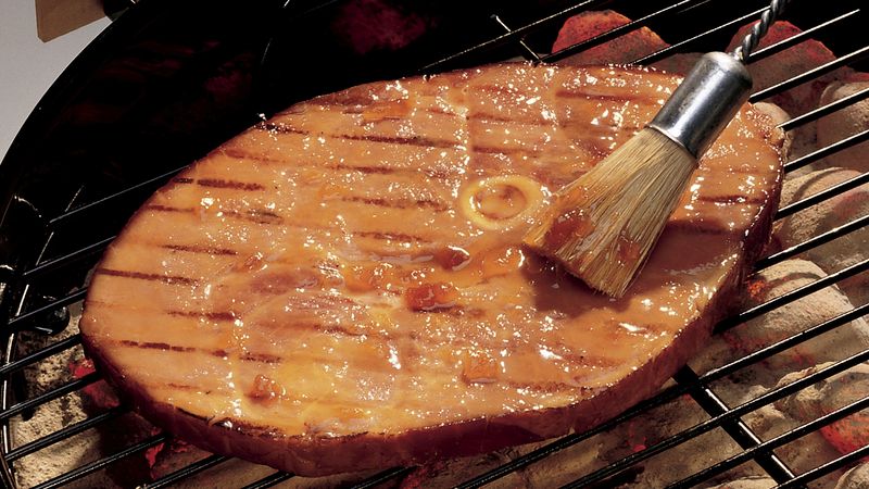 Grilled Ham Steak with Mustard Sauce