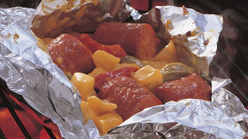 Grilled Smoked Sausage and Cheddar Potato Foil Packs