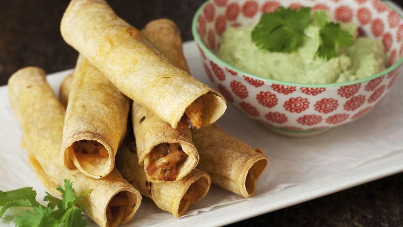 Baked Chicken Taquitos with Green Chiles and Avocado Yogurt Dip