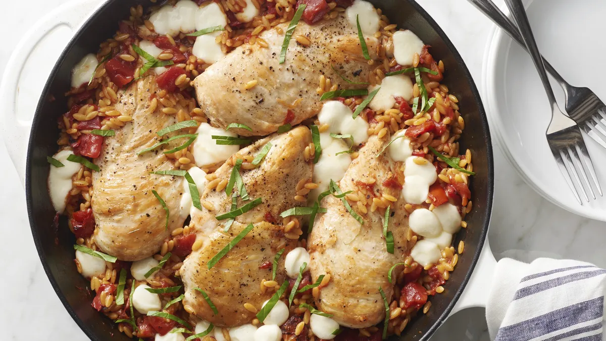 Caprese Chicken and Orzo Skillet