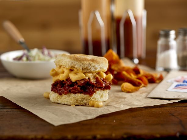 Pulled Pork Mac 'n Cheese Biscuit Sandwiches