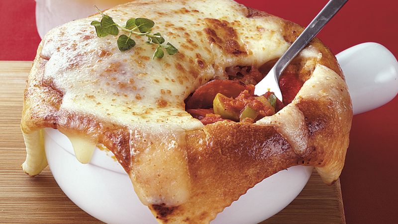 Cheese-Crusted Pizza Pot Pies