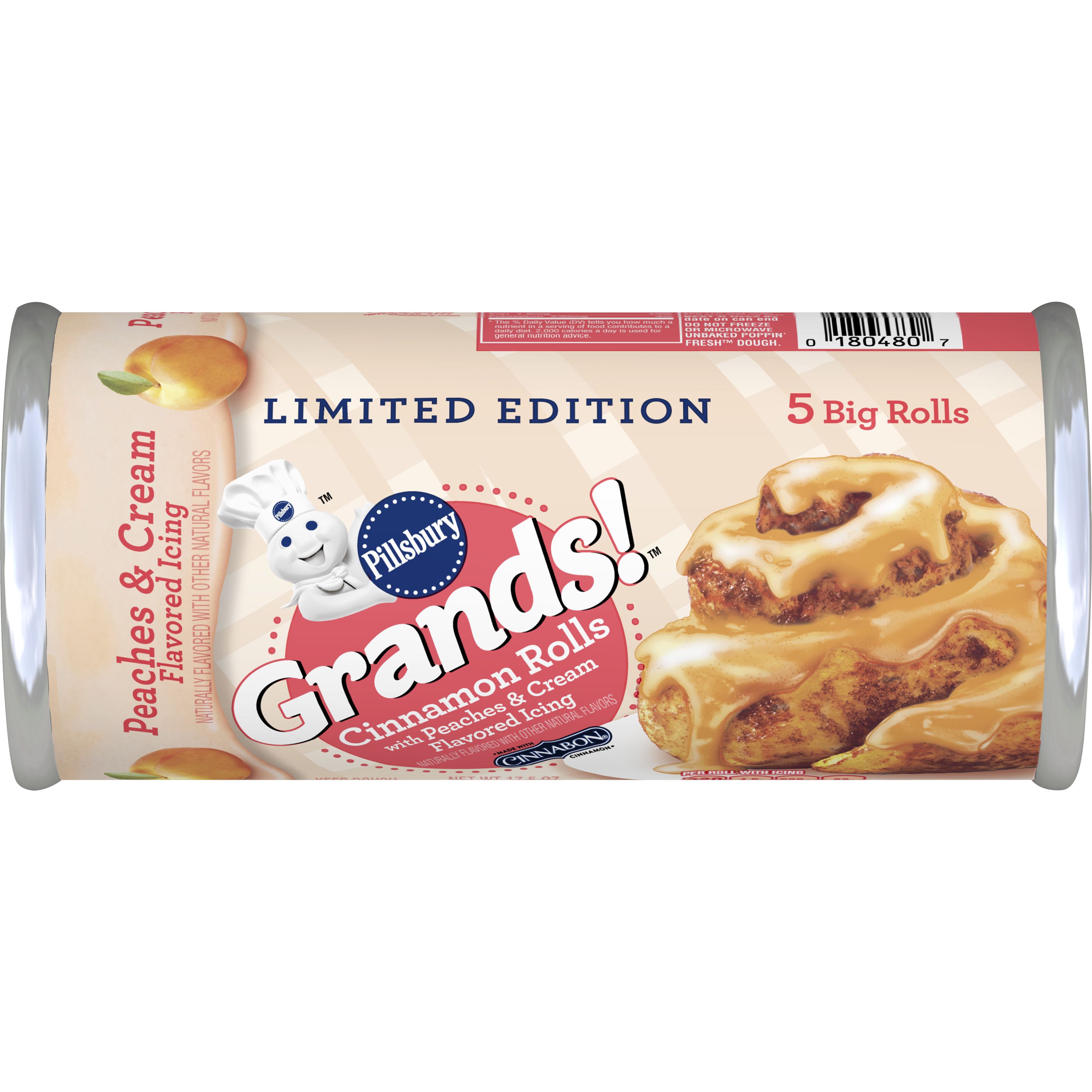 Limited Edition Pillsbury™ Grands!™ Cinnamon Rolls with Peaches & Cream Flavored Icing - Front