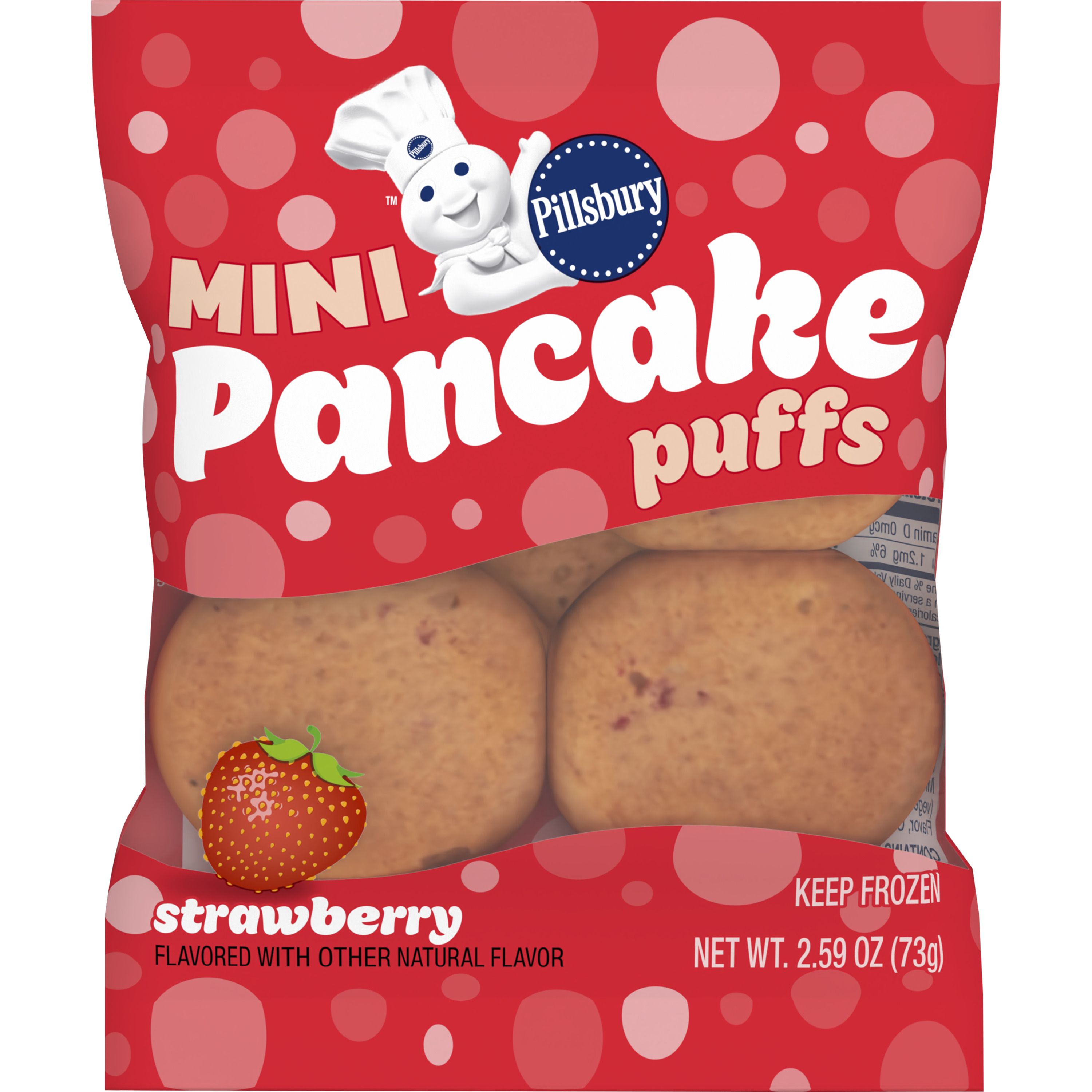 Front - 3D Pillsbury Frozen Meals Pancake Puffs Single Serve Pouch Strawberry 72/2.59 OZ
