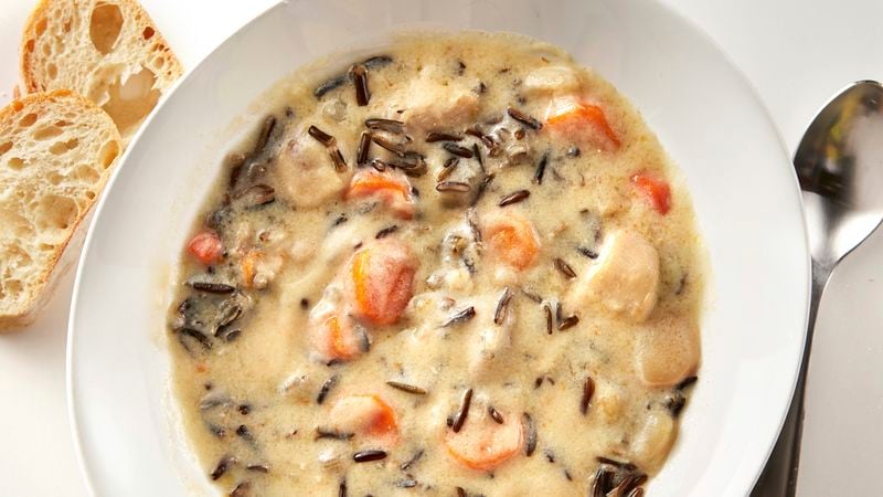 Easy Crock Pot Creamy Chicken and Rice Soup - Back for Seconds