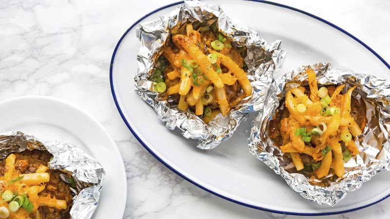 Chili Cheeseburger and Fries Foil Packs