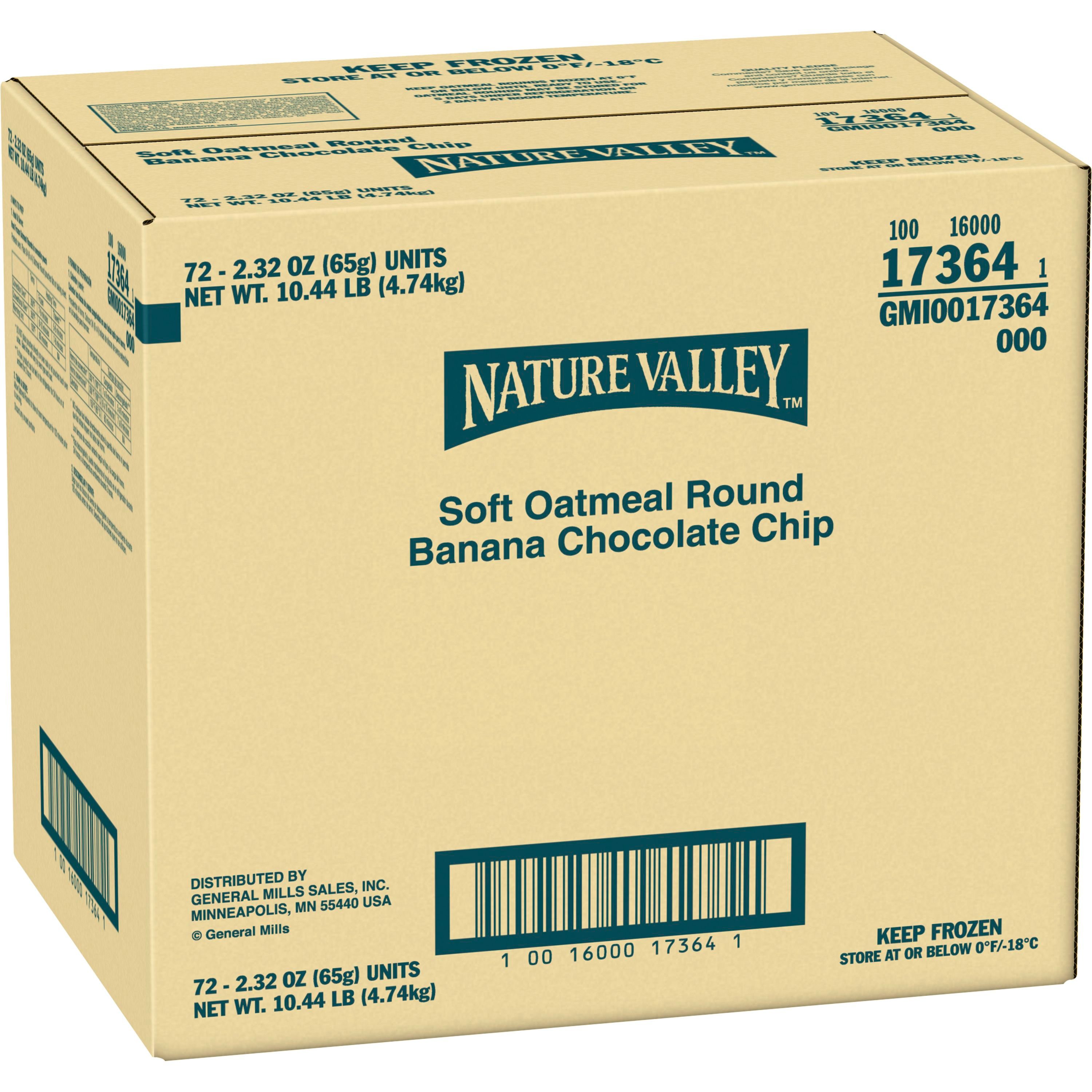 Case - Left Front 3D Nature Valley Frozen Meals Oatmeal Round Single Serve Pouch Banana Chocolate Chip 72/2.32 OZ