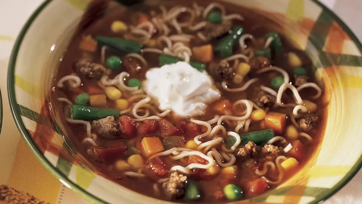 Zesty Beef and Noodle Vegetable Soup