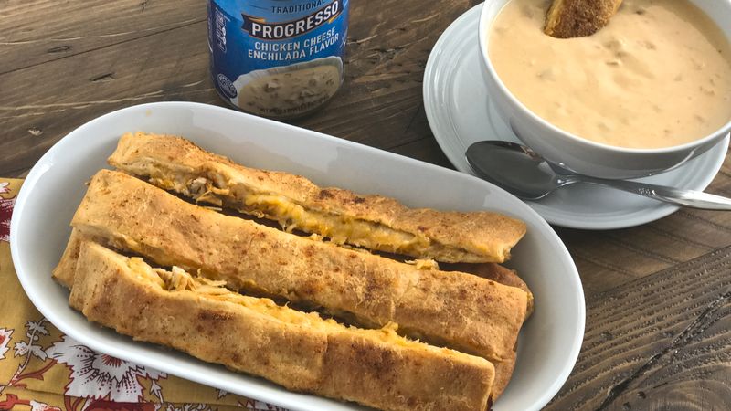 Cheesy Chicken Taco Breadstick Dippers with Soup