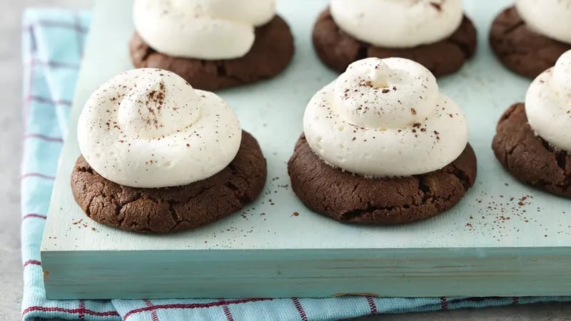 Hot Chocolate Crinkle Cookies with Marshmallow Frosting