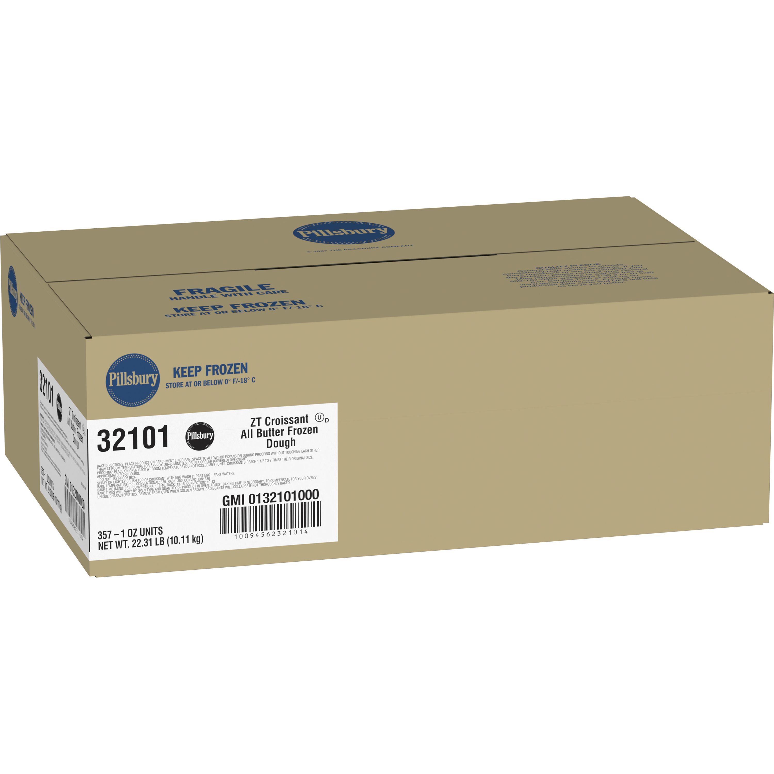 Case - Left Front 3D Pillsbury Frozen Croissant Dough Bulk Curved Butter 357/1 OZ