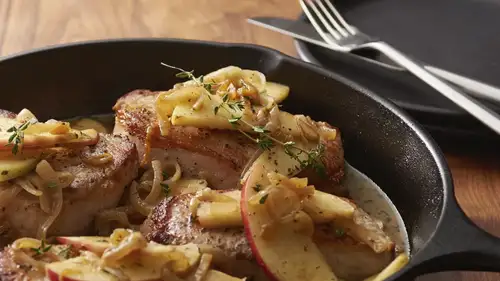 Skillet Smothered Pork Chops with Apples and Onions-image