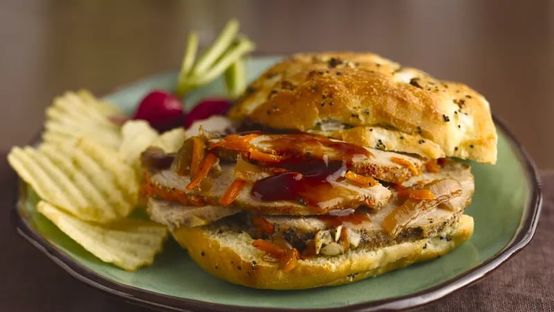 Slow-Cooker Sliced Pork BBQ Sandwiches