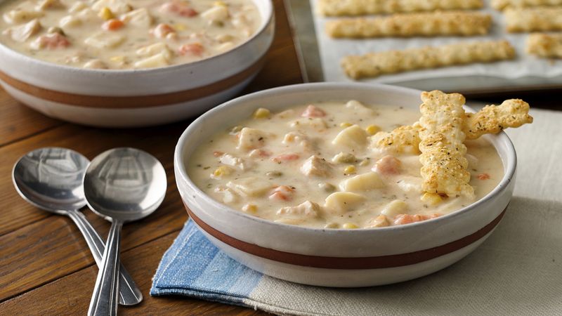 Cheesy Herb Crackers with Pot Pie Soup