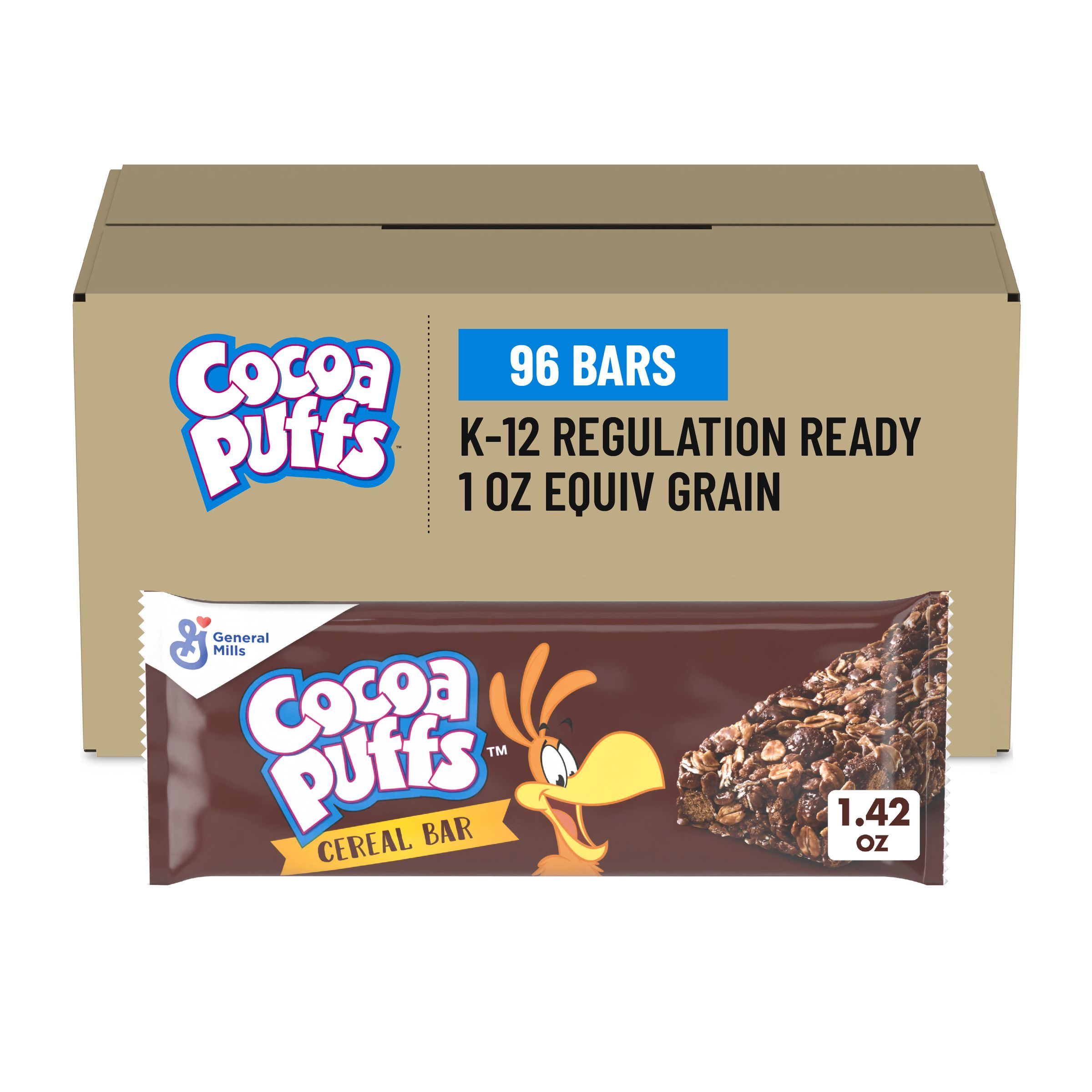  Case Optimized Hero Cocoa Puffs Cereal Bars Single Serve Pouch 96/1.42 OZ