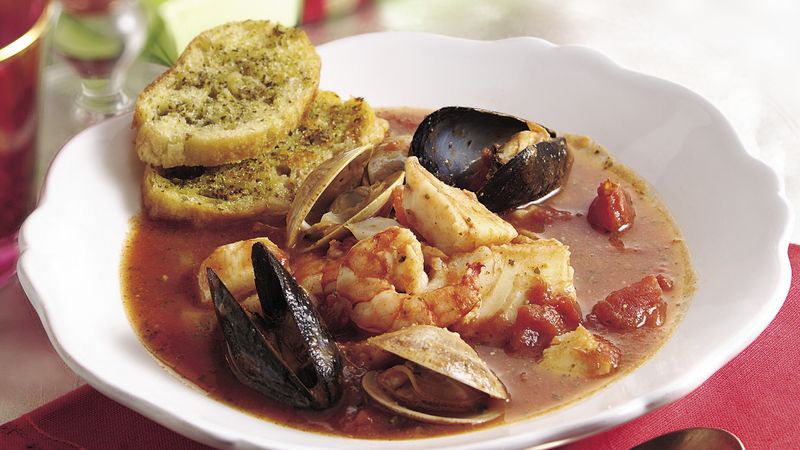 Italian Seafood Stew with Garlic Herb Croutons