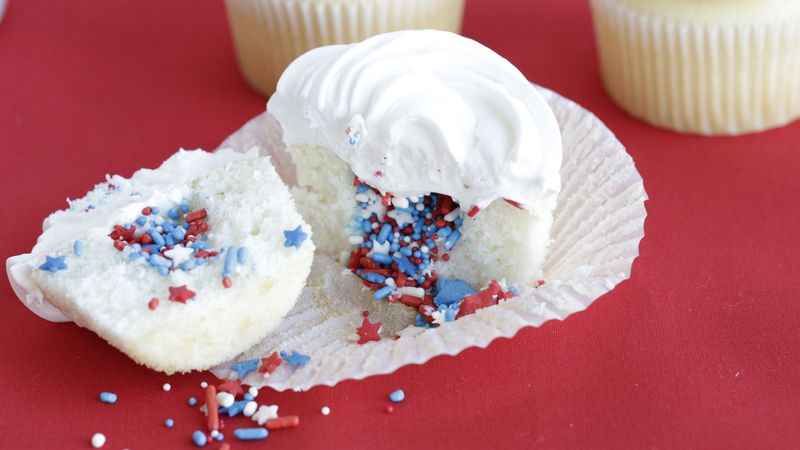 Surprise on the Inside Red, White and Blue Cupcakes