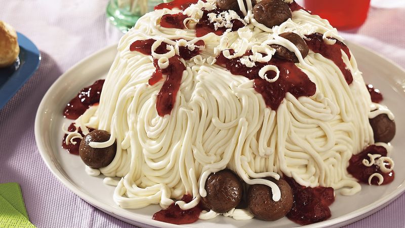April Fool's Spaghetti and Meatballs Cake