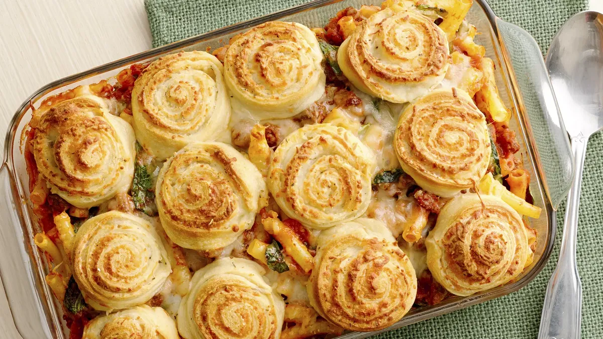 Italian Baked Ziti with Cheesy Crescent Pinwheels