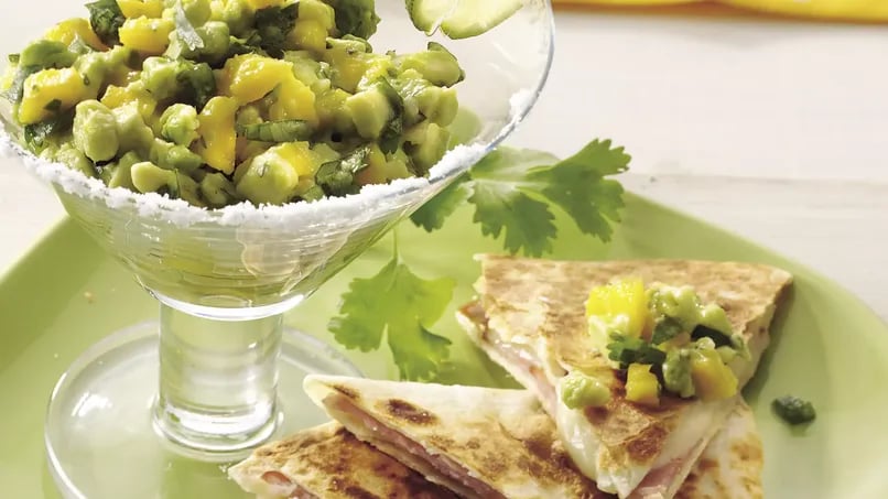 Brie Quesadillas with Mango Guacamole