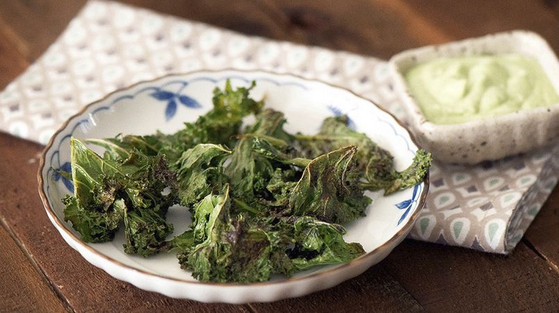 Spicy Kale Chips with Yoplait® Cilantro Lime Sauce