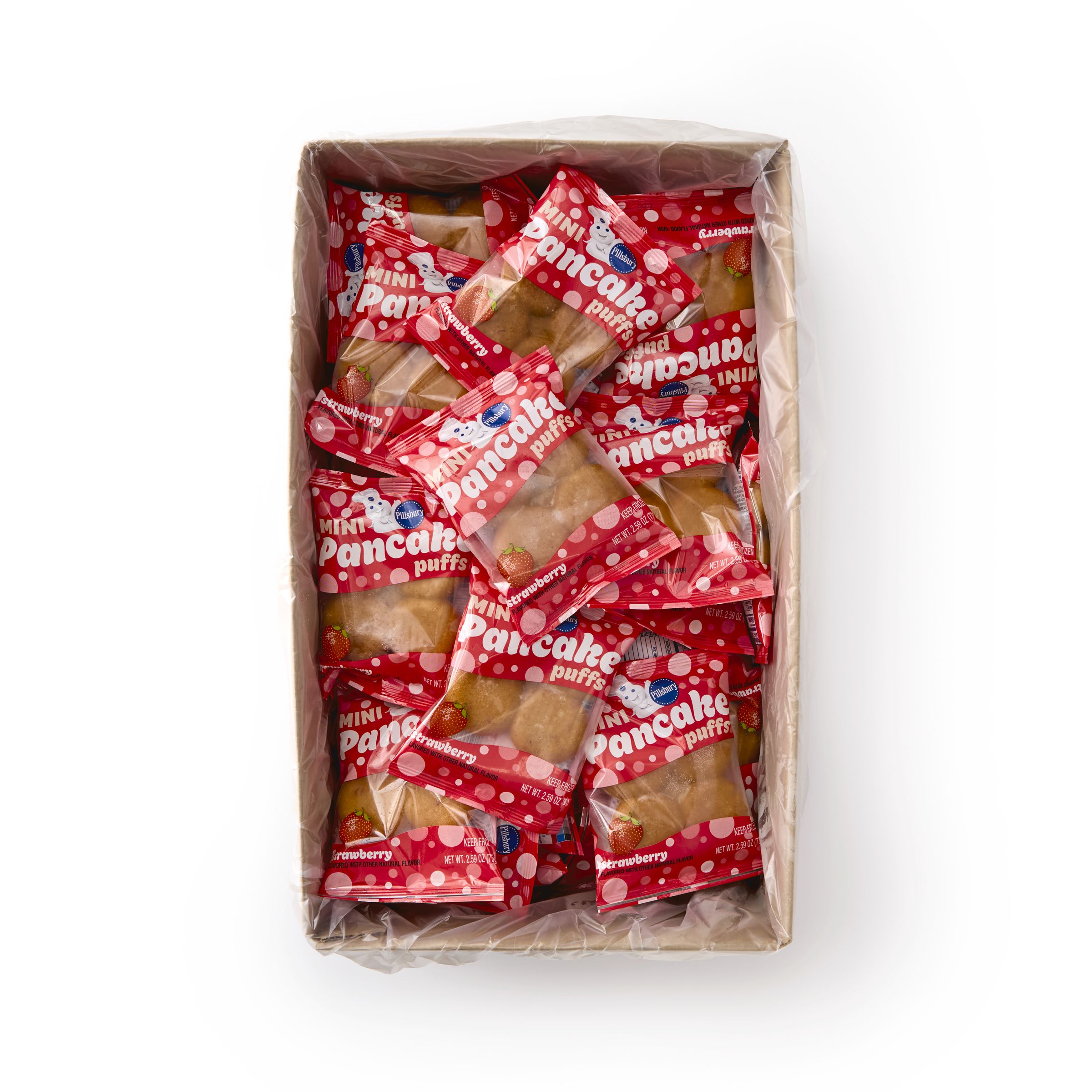  Open Case Pillsbury Frozen Meals Pancake Puffs Single Serve Pouch Strawberry 72/2.59 OZ