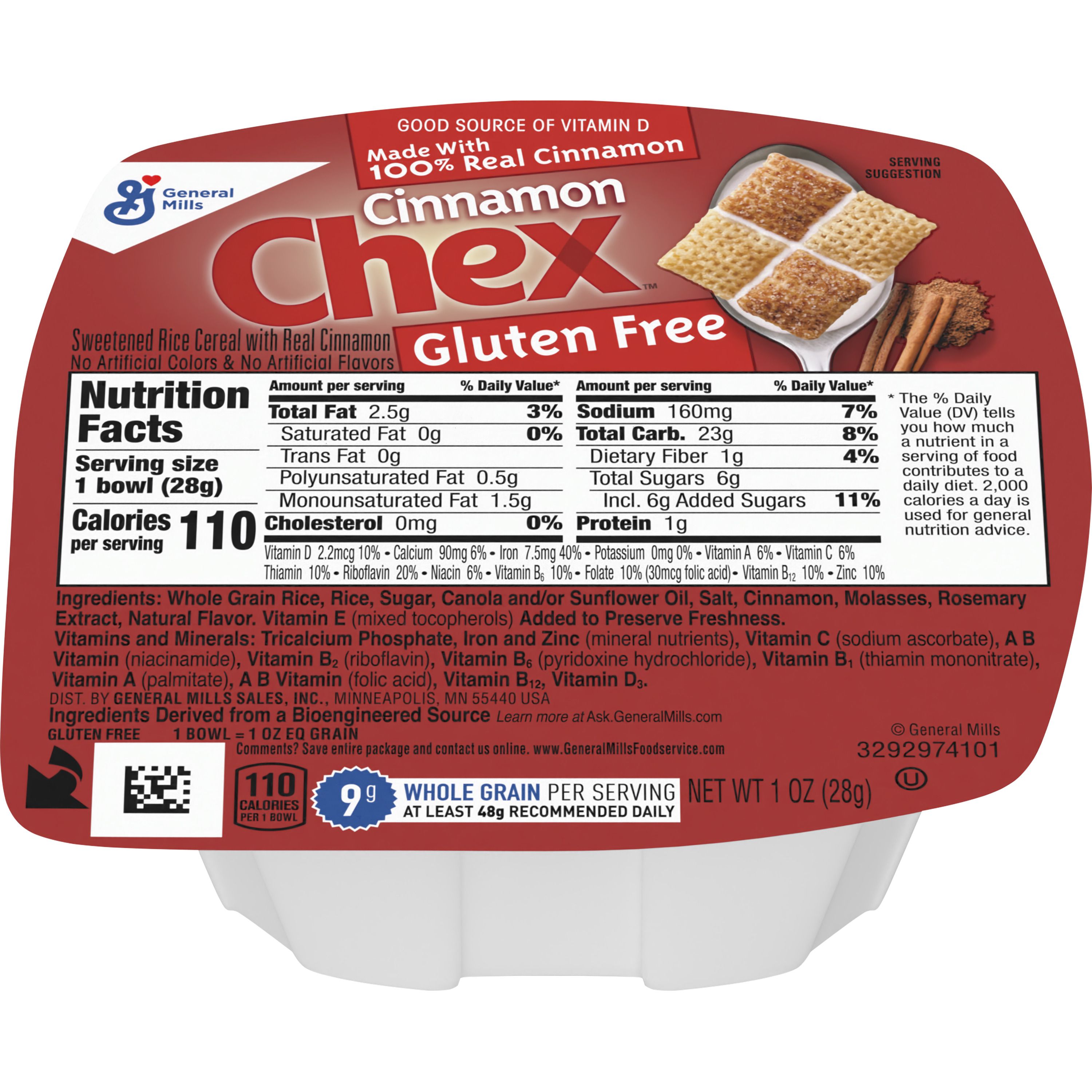 Front - 3D Cinnamon Chex Gluten Free Cereal Single Serve Bowlpak 96/1 OZ