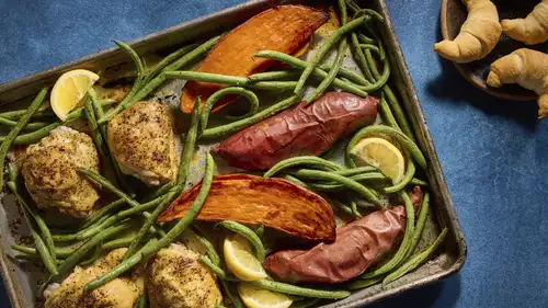 Lemon-Pepper Chicken with Sweet Potato and Green Beans