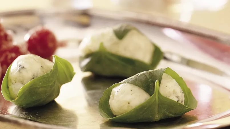 Fresh Basil-Wrapped Cheese Balls