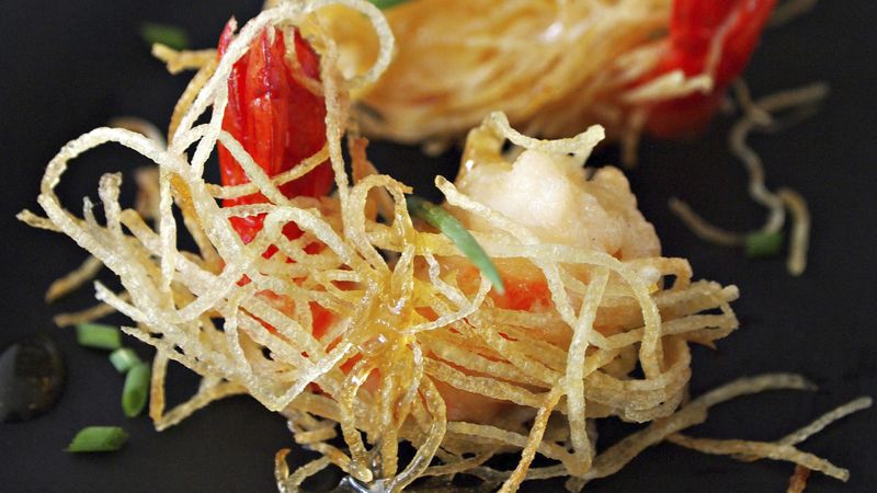 Potato-String Wrapped Shrimp